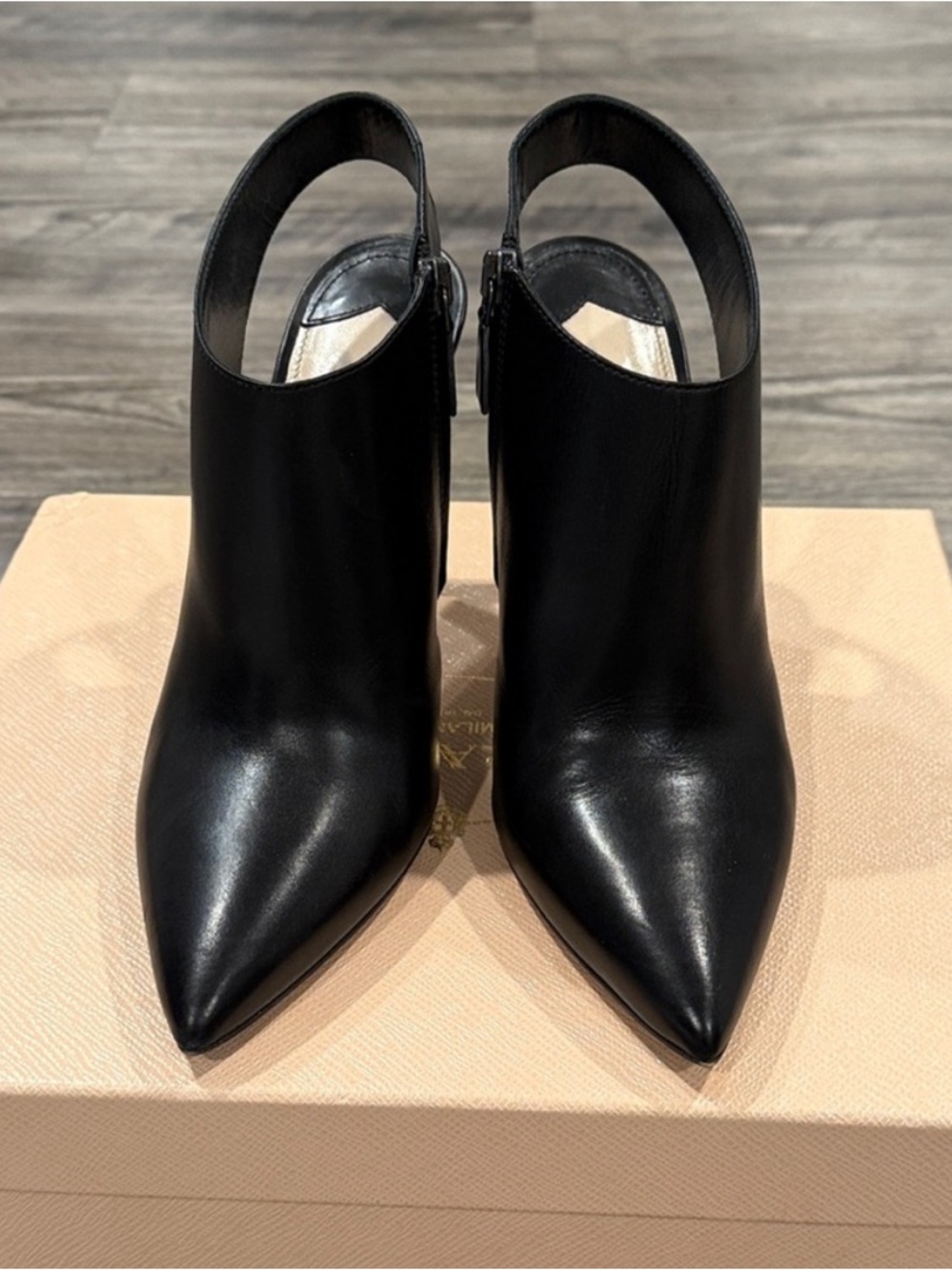 Prada Black Leather Pointed Toe Ankle Booties - Picture 6 of 15